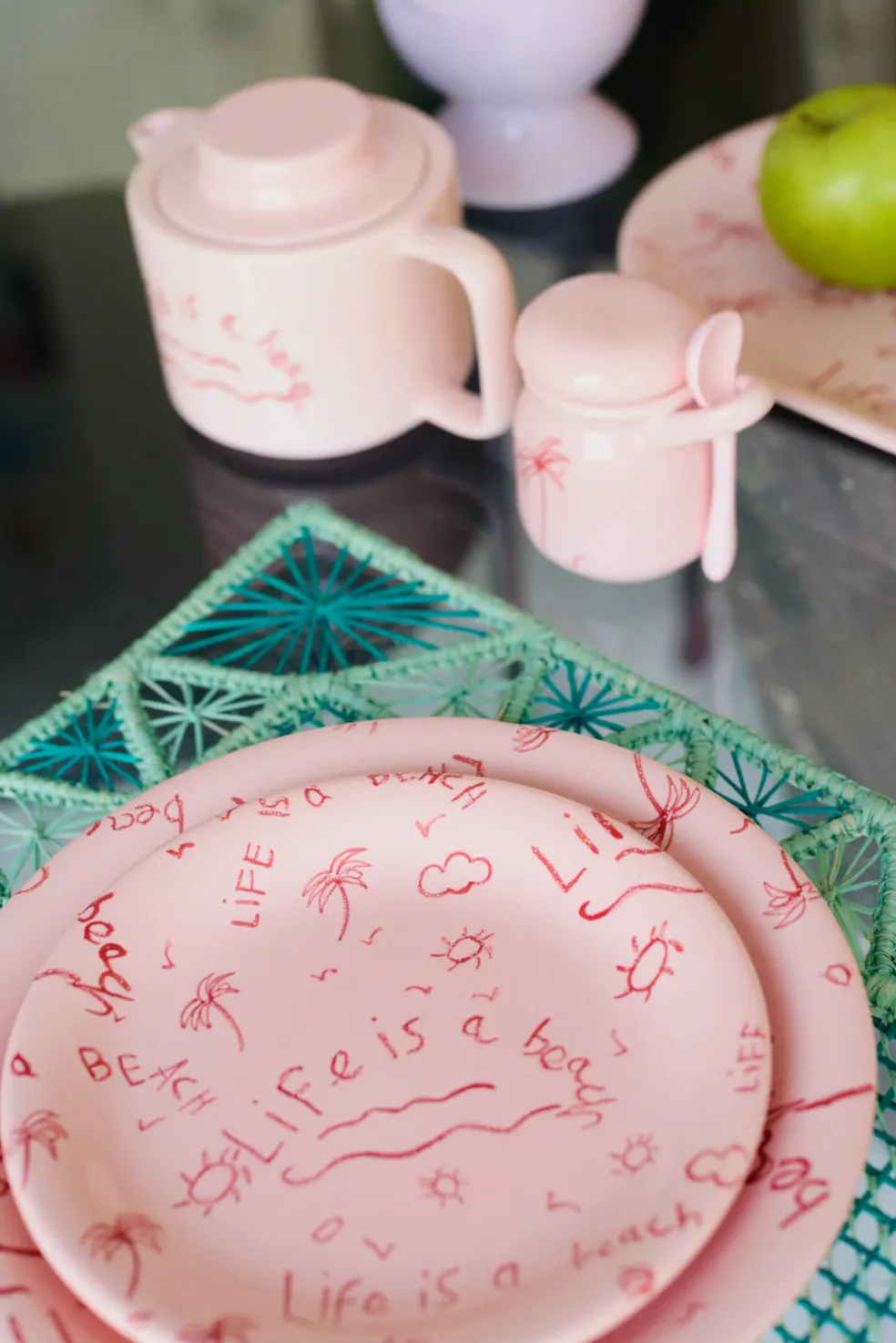 Ceramic Jar & Spoon “Life is a Beach” (Set of 2)