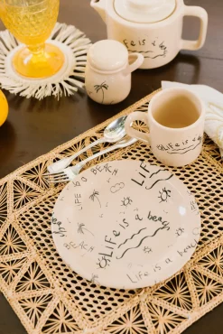 Ceramic Quarter Plate/Dessert Dish “Life is a Beach” (Set of 4)