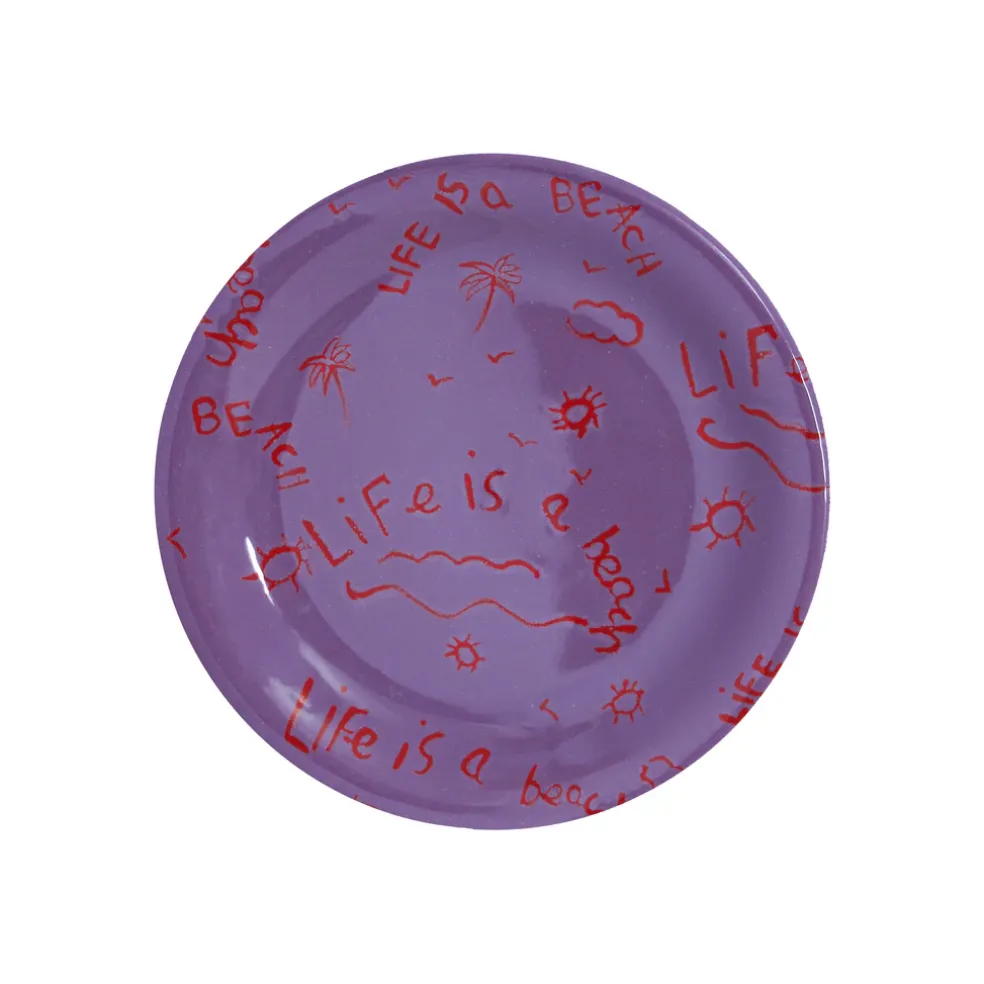 Ceramic Quarter Plate/Dessert Dish “Life is a Beach” (Set of 4)