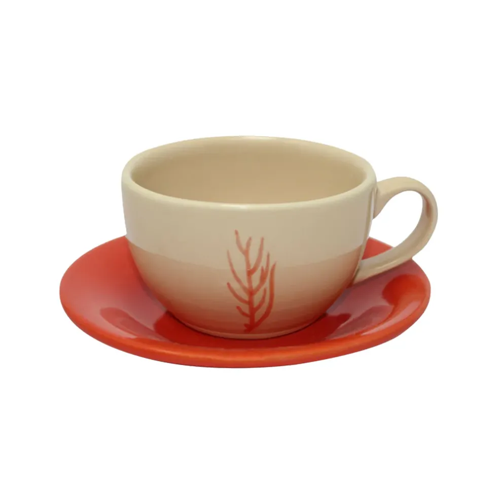 Ceramic Tea Cup & Tea Plate "Corales de la Isla" (Set of 4)