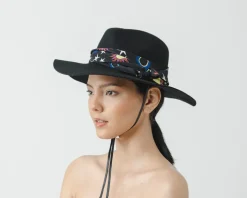 Classic Long Brim Hat with fabric and adjustable leather band