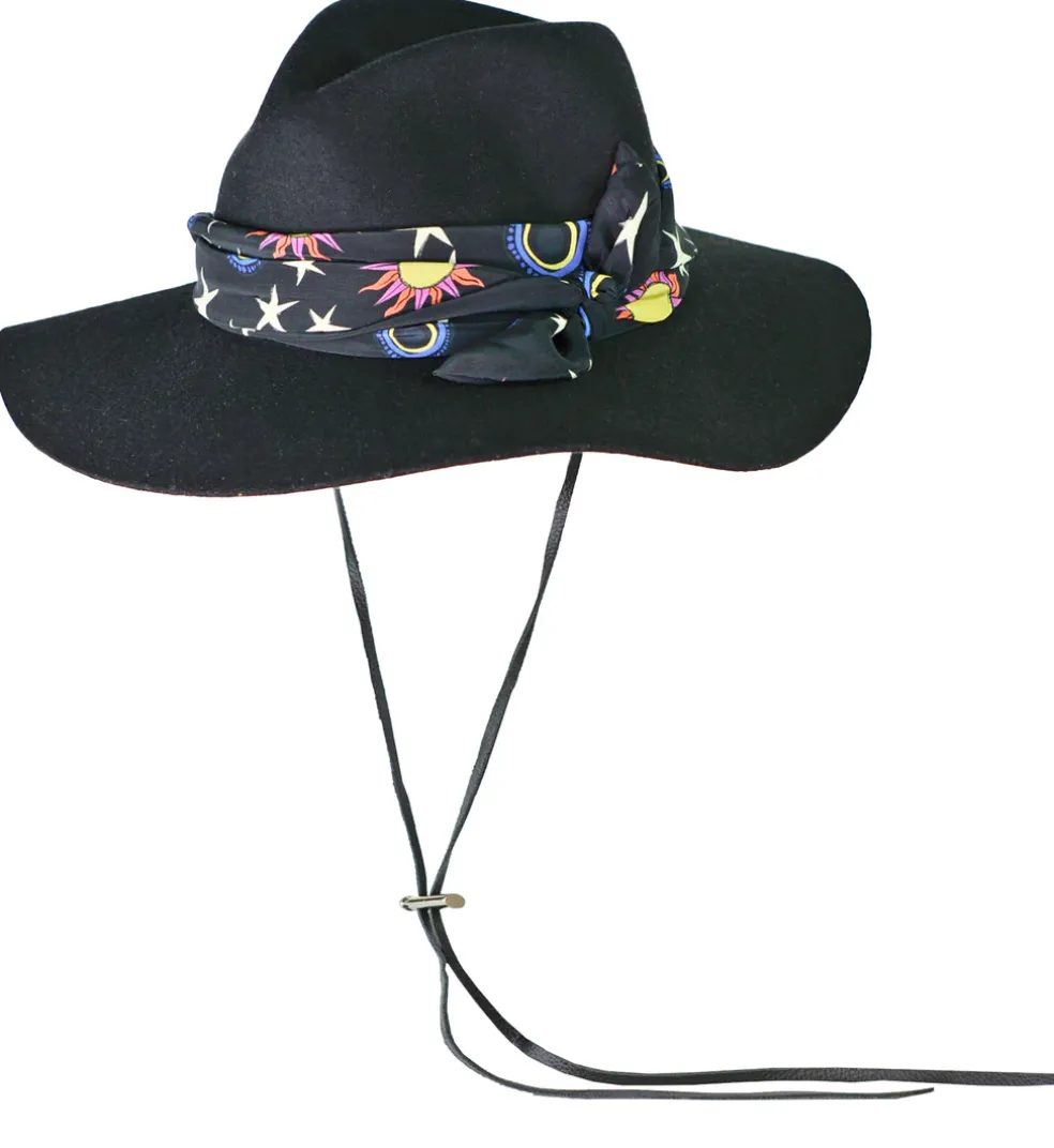 Classic Long Brim Hat with fabric and adjustable leather band