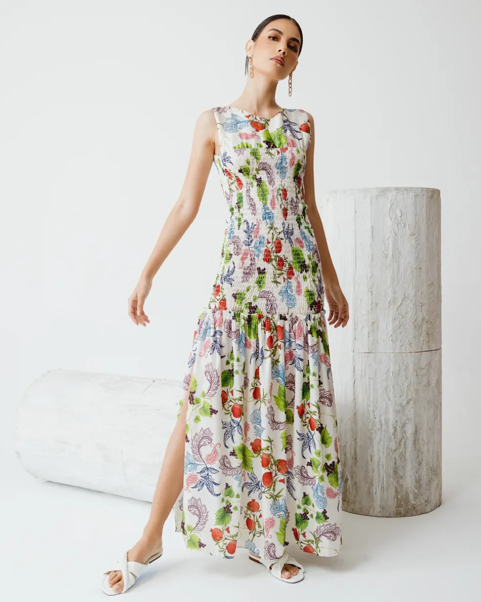 Crew neck elsaticed maxi dress
