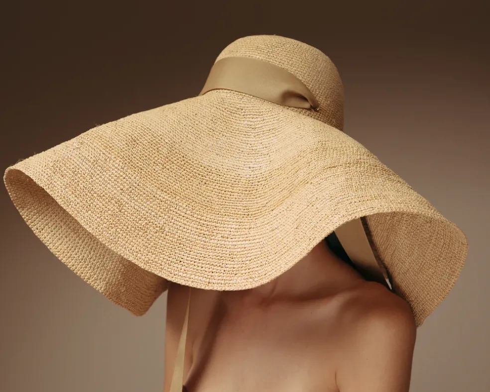 Crochet Extra Long Brim Glamour hat with Grosgrain adjustable ribbon