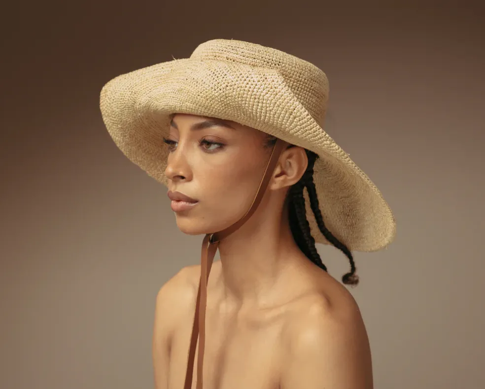 Crochet Hippie hat Extra Long Brim with Leather band