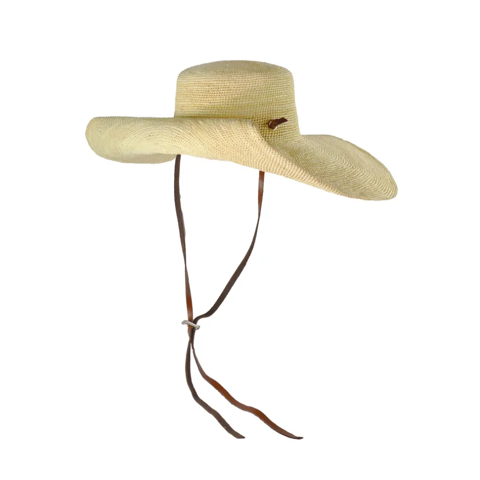 Crochet Hippie hat Extra Long Brim with Leather band