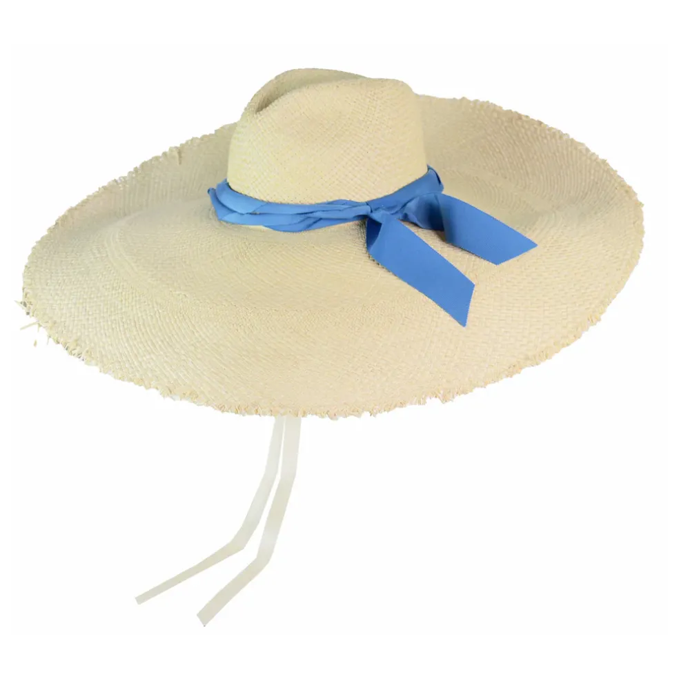 Extra Long Brim Panama Hat With Frayed Edges