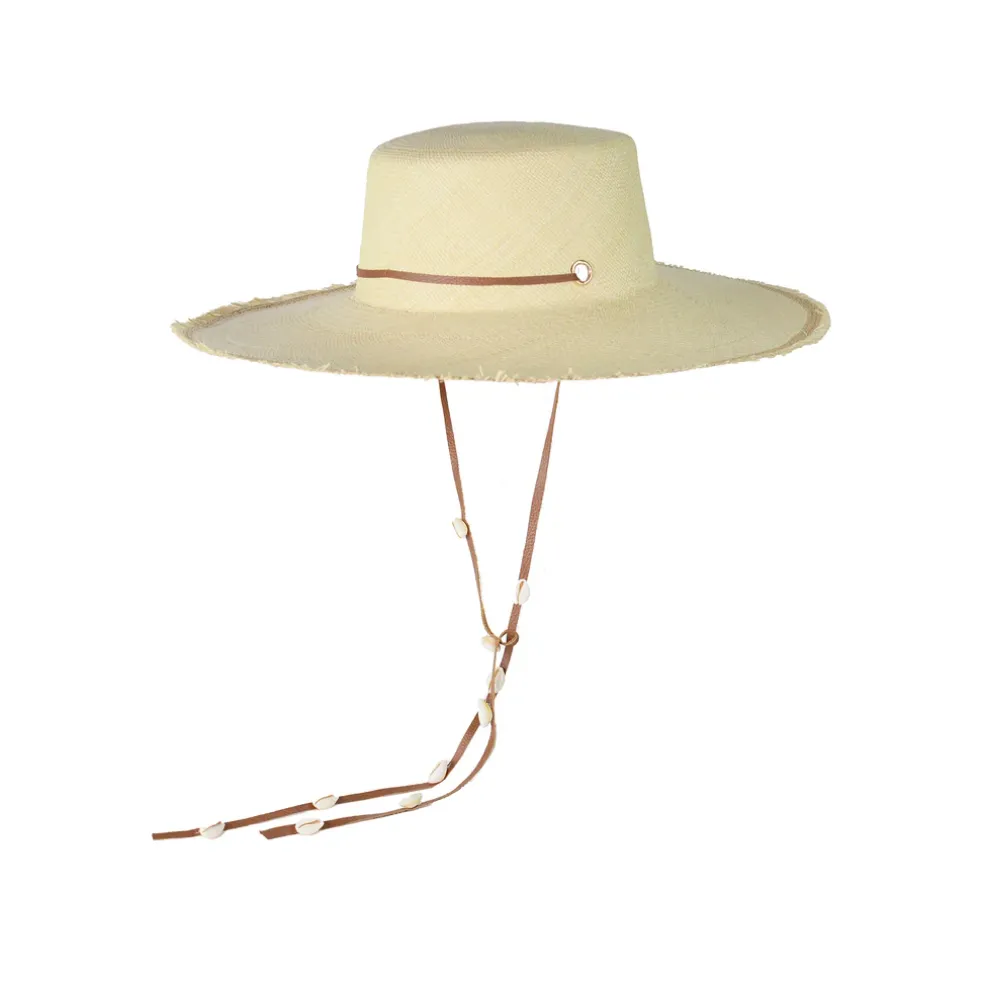 Frayed Cordovan Long Brim Hat With Shells
