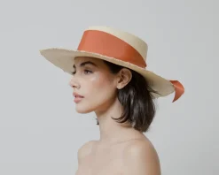 Frayed Long Brim Cordovan Hat With Maxi Bow