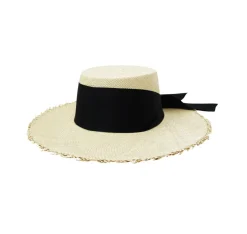 Frayed Long Brim Cordovan Hat With Maxi Bow