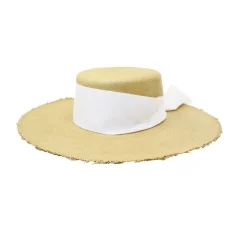 Frayed Long Brim Cordovan Hat With Maxi Bow