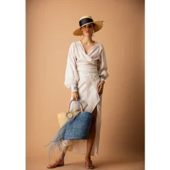 Frayed Long Brim Cordovan Hat With Maxi Bow