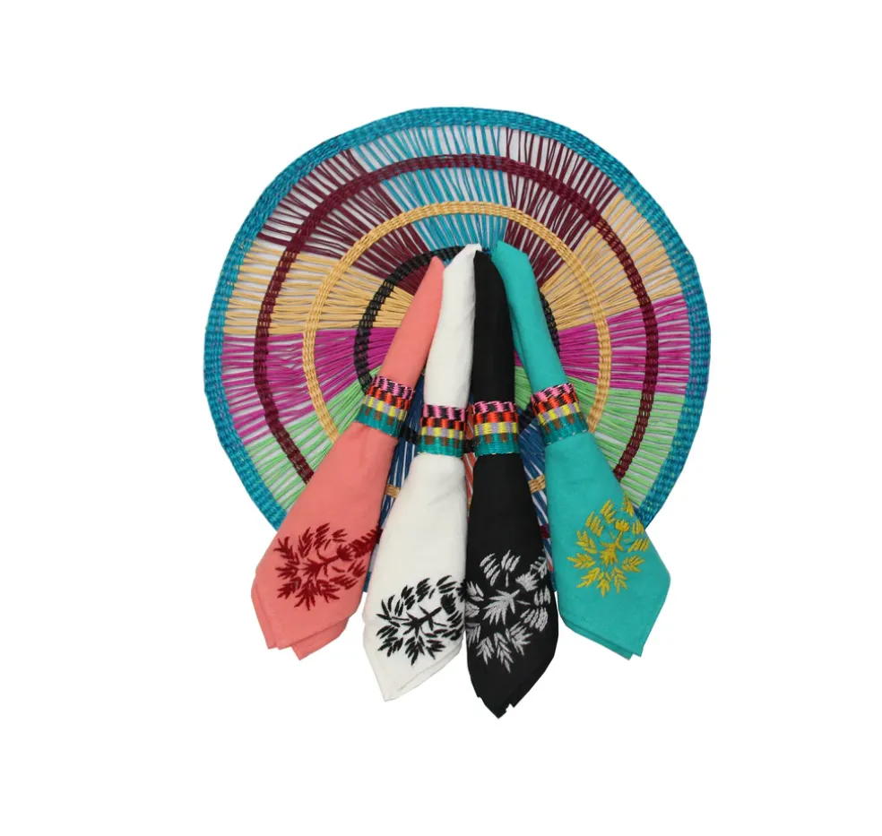 Hand embroidered linen napkin (Set of 4 Units)