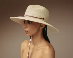 Long Brim Crochet Panama hat with Adjustable Leather band