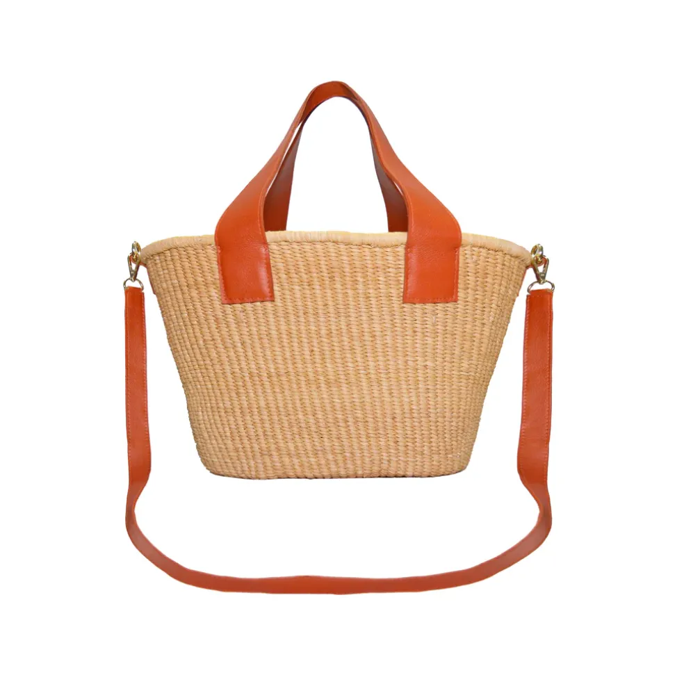 Maxi Canasta Straw Bag With Leather Handles And Removable Crossbody Leather Straps