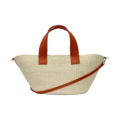 Maxi Canasta Straw Bag With Leather Handles And Removable Crossbody Leather Straps