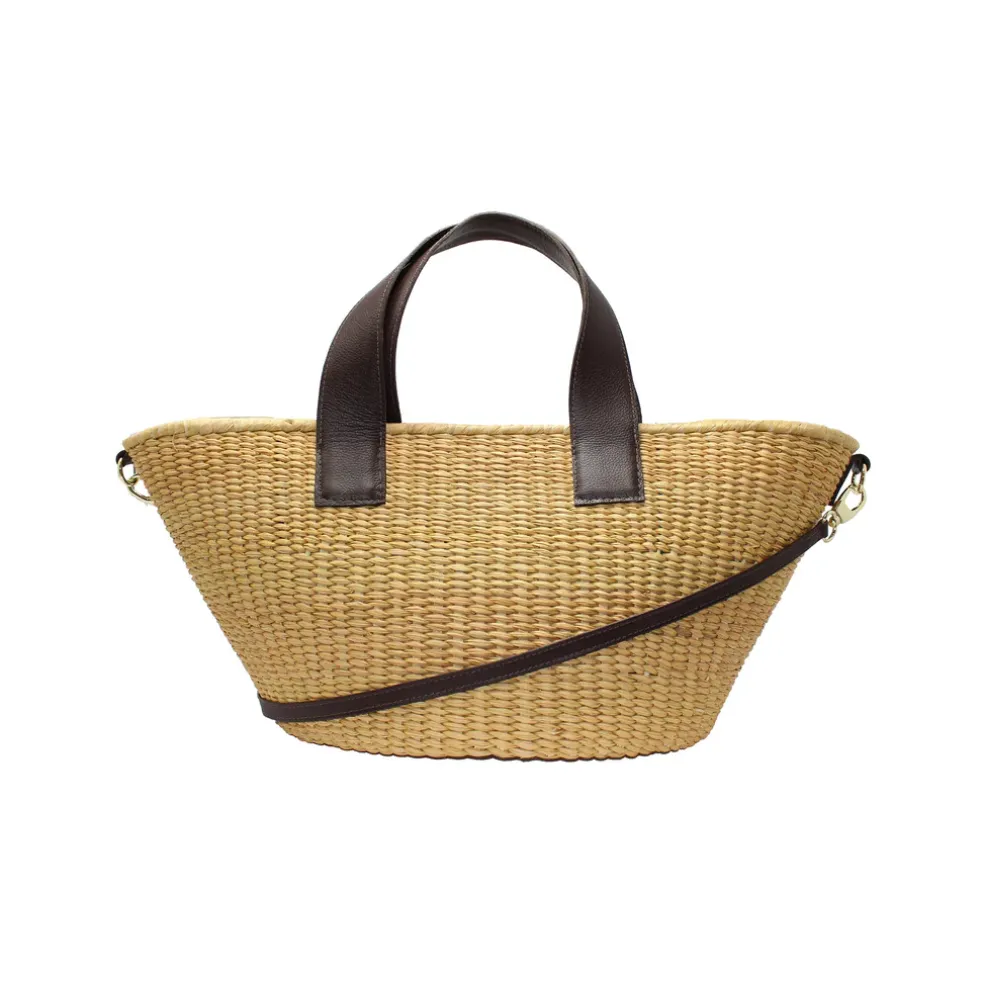 Maxi Canasta Straw Bag With Leather Handles And Removable Crossbody Leather Straps