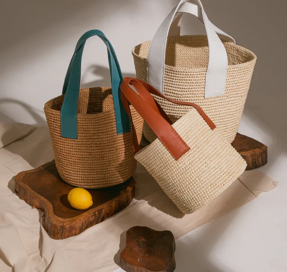 Maxi Tote Woven Straw With Leather Handle