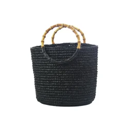 Medium Tote Woven Straw Solid with Bamboo Handle
