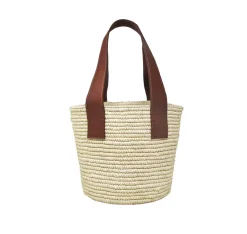 Medium Tote Woven Straw With Leather Handle