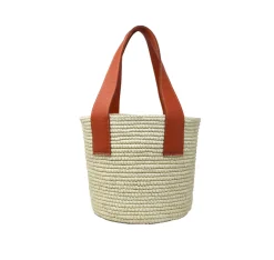 Medium Tote Woven Straw With Leather Handle