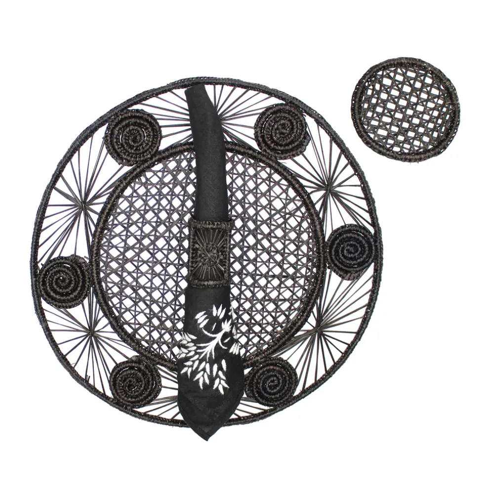 Open weave round Placemat with coaster (Set of 2 Units)