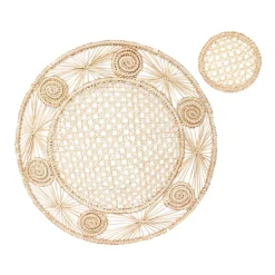 Open weave round Placemat with coaster (Set of 2 Units)