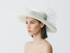 Semi-open Weave Cordovan Long Brim Hat With Tulle