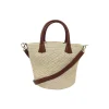 Texturized Medium Straw Bag With Removable Leather Strap